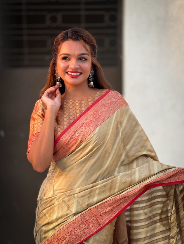 Grey Wevon Laheriya Designer Jari Tissue Saree