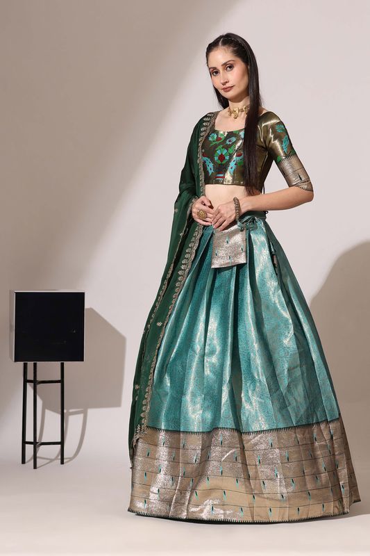 Light Blue Jacquard Jacquard Work Lehenga