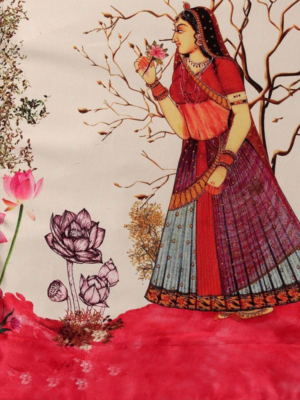 Digital Print Satin Silk Fabric Stitched Lehenga Choli With Jequared Blouse and Assami Silk Thread Work Dupatta For Women and Girls In Festive Party And Traditional Wear