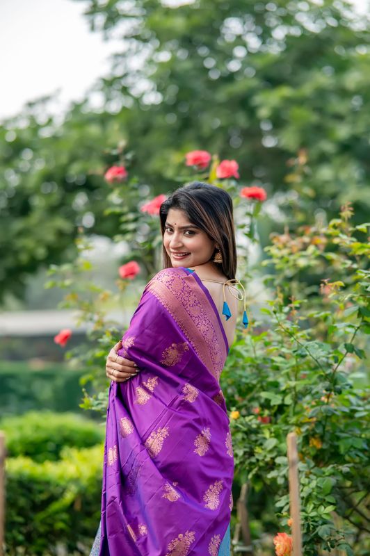 Purple Wevon Jari Designer Tussar Silk Saree