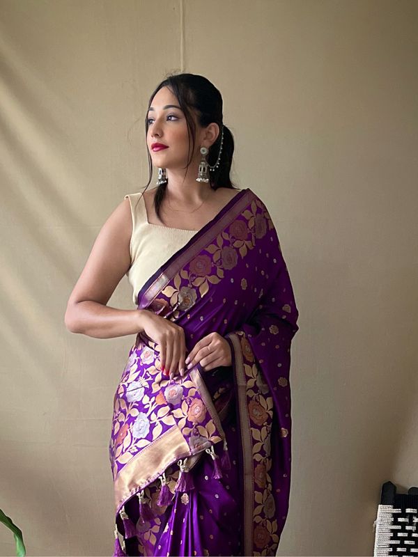 Purple Weaving Jacquard Jari Designer Soft Silk Saree