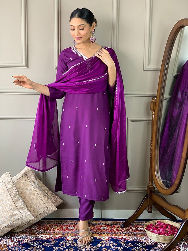 Purple Embroidered Kurta Sets