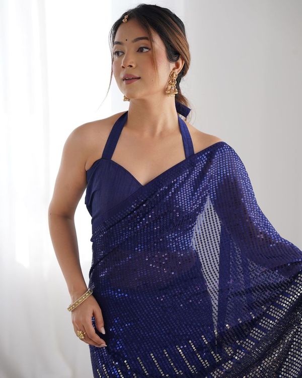 Blue Designer Sequance Embroidery Work Georgette Saree