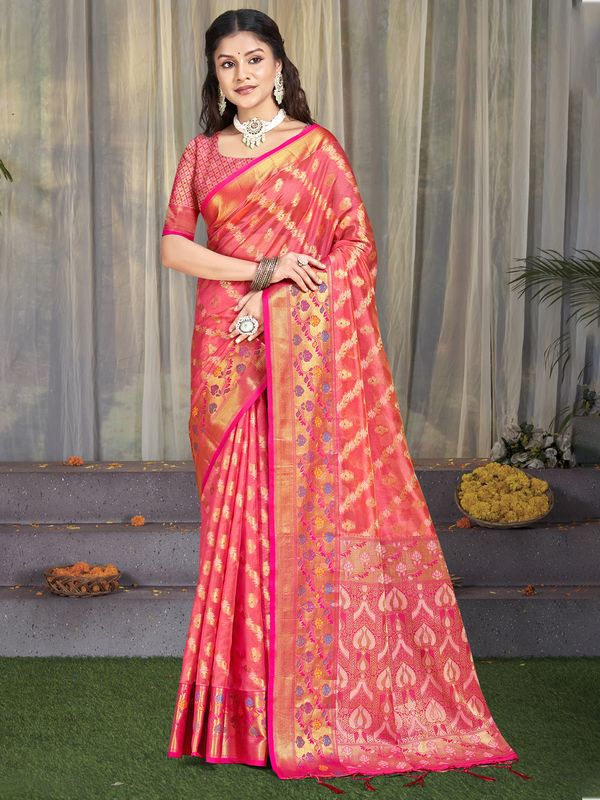 Red Color Graceful Silk Fabric Saree With Wevon Jacquard Designer