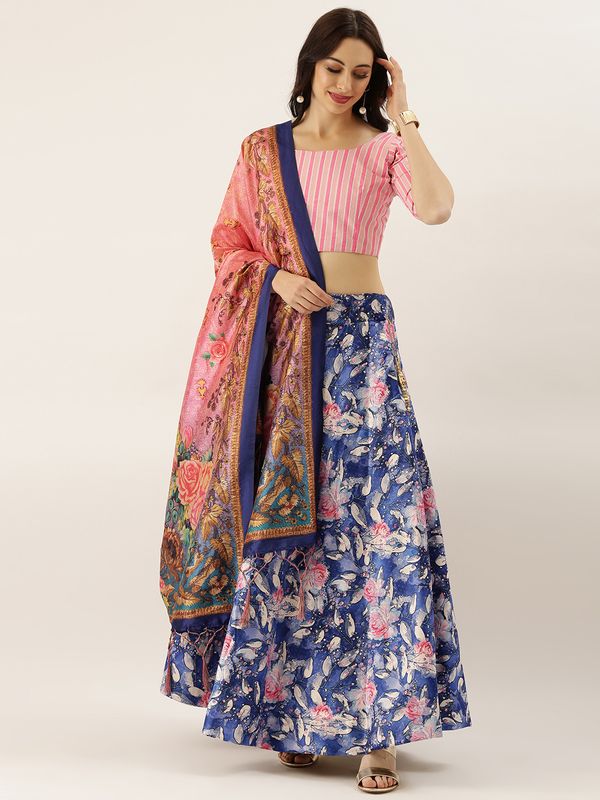 Digital Print Satin Silk Fabric Stitched Lehenga Choli With Jequared Blouse and Assami Silk Thread Work Dupatta For Women and Girls In Festive Party And Traditional Wear