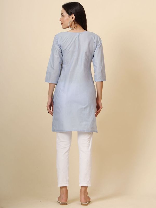 Light Blue Cotton Thread Embroidery Work Formal Looks Classy Casual Looks Kurta