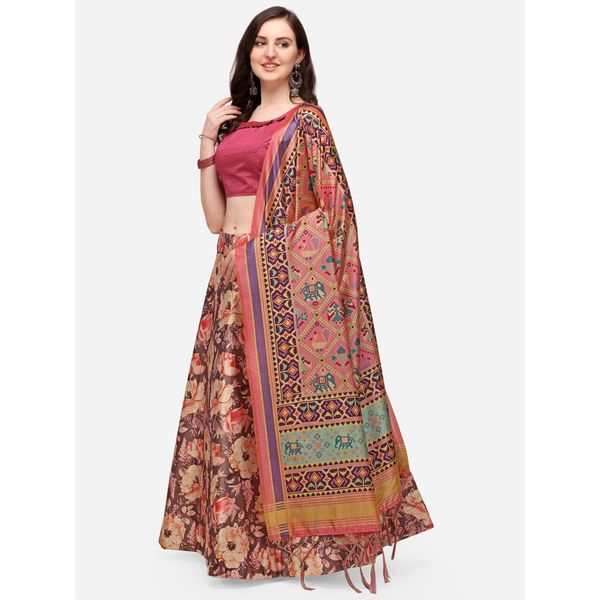 Digital Print Satin Silk Fabric Stitched Lehenga Choli With Jequared Blouse and Assami Silk Thread Work Dupatta For Women and Girls In Festive Party And Traditional Wear