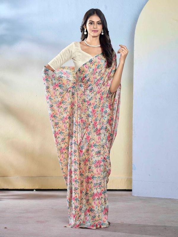Off White Color Beautiful Georgette Fabric Designer Printed Saree