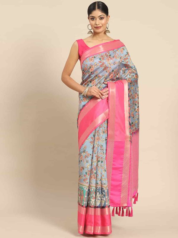Blue Women's Kanjeewaram Digital Printed Saree