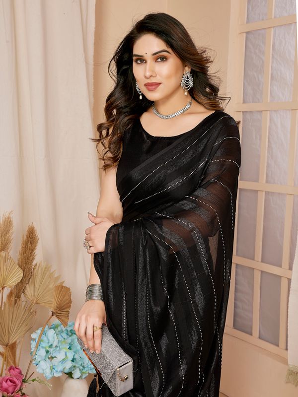 Black Wevon Designer & Swarovski Work Georgette Saree