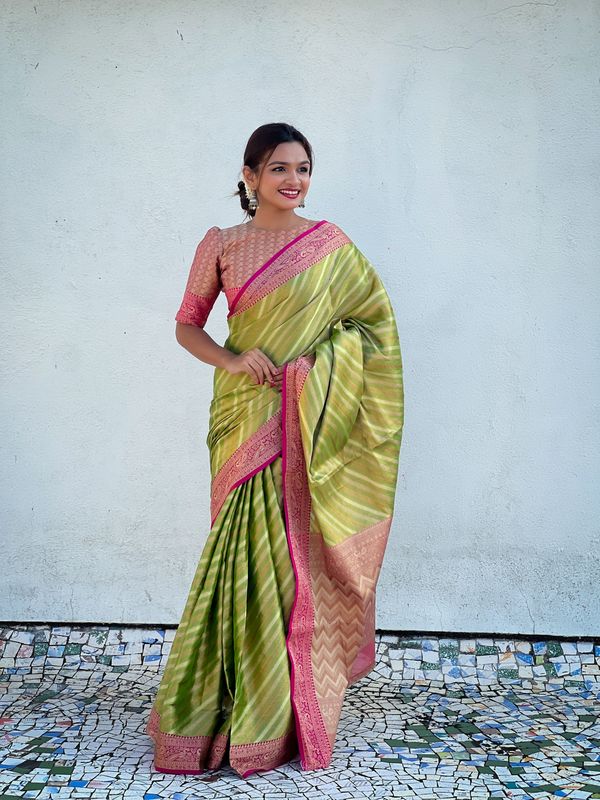 Green Wevon Laheriya Designer Jari Tissue Saree
