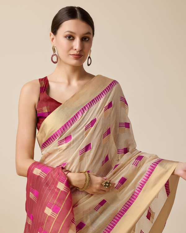 Cream Weaving Designer Cotton Silk Saree