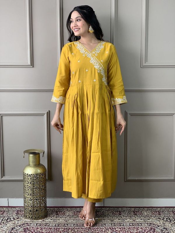 Purple Chanderi Cotton A-Line Kurta, Anarkali Kurta
