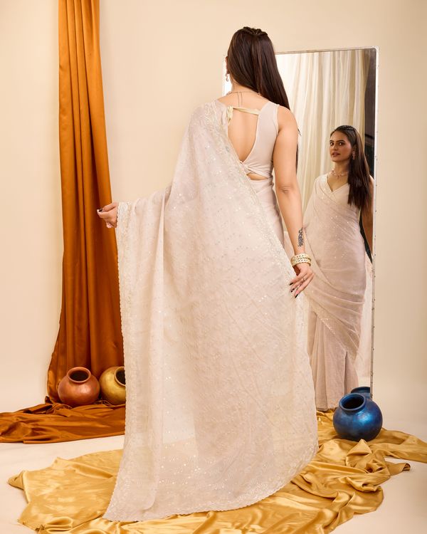 Peach Designer Sequance Embroidery Work Georgette Saree