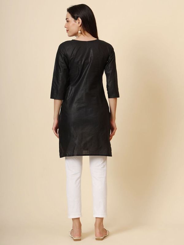 Black Cotton Thread Embroidery Work Formal Looks Classy Casual Looks Kurta