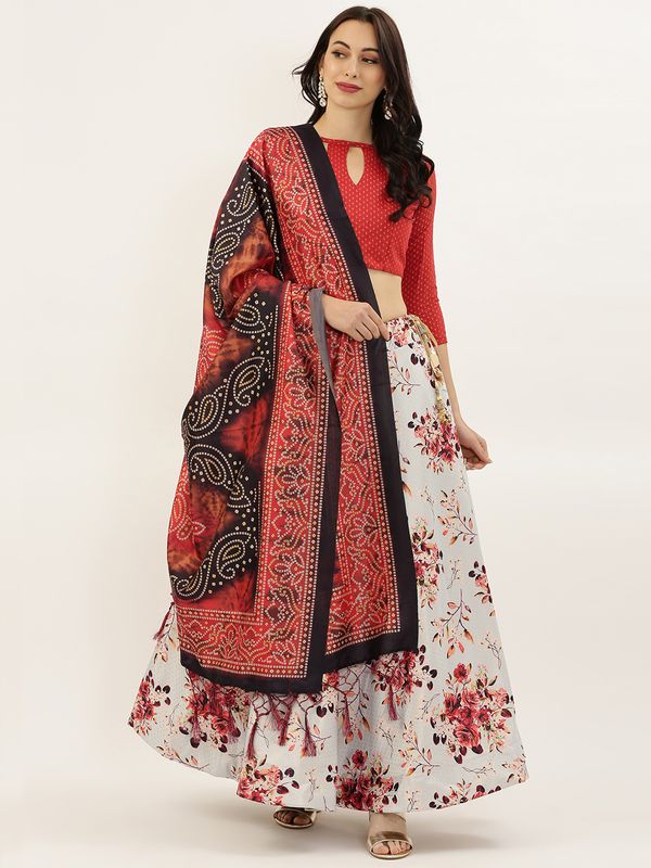 Digital Print Satin Silk Fabric Stitched Lehenga Choli With Jequared Blouse and Assami Silk Thread Work Dupatta For Women and Girls In Festive Party And Traditional Wear