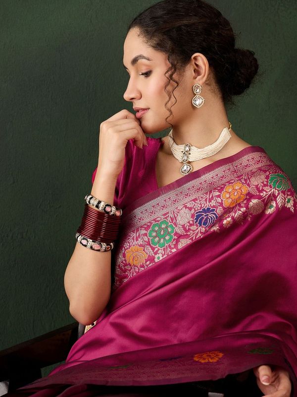 Pink Silk Wevon Jacquard Designer Traditional Rich Saree