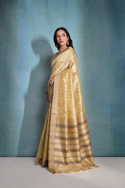 Cream Weaving Ikkat Designer Tusser Silk Saree