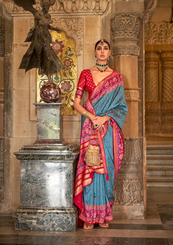 Sky Blue Weaving Designer & Printed Silk Saree