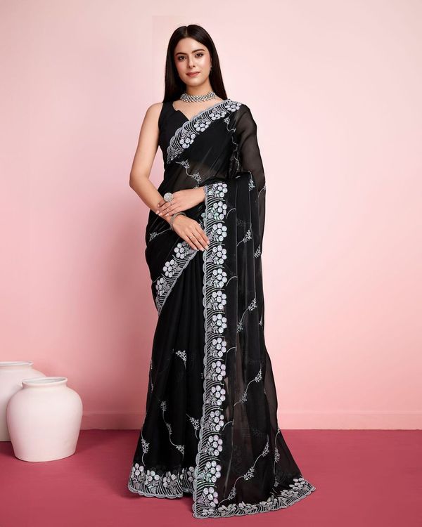 Black Sequance Embroidery Work Jimmy Choo Saree
