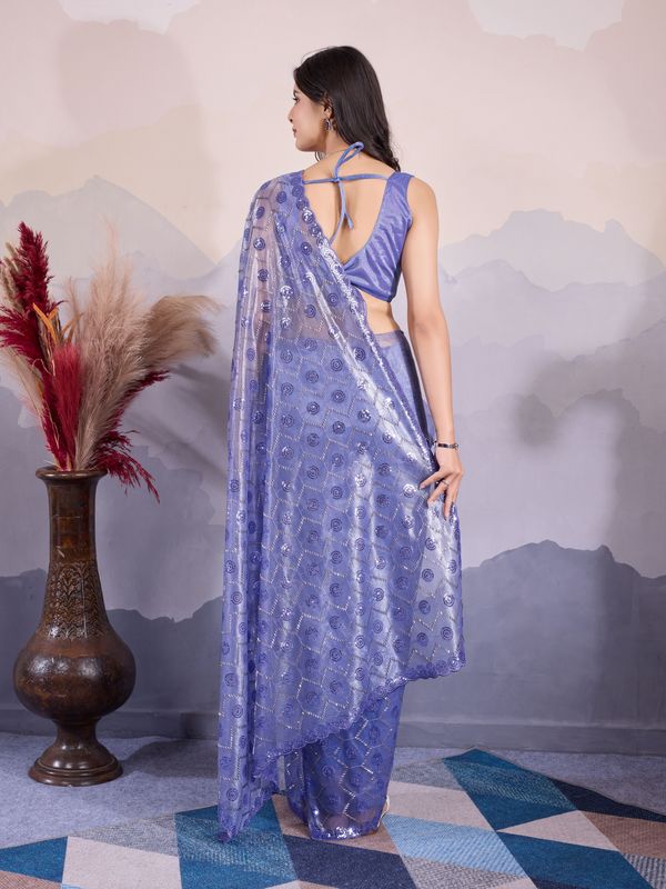 Lavender Twill Net Designer Sequins Embroidery Work Glamorous Partywear Saree