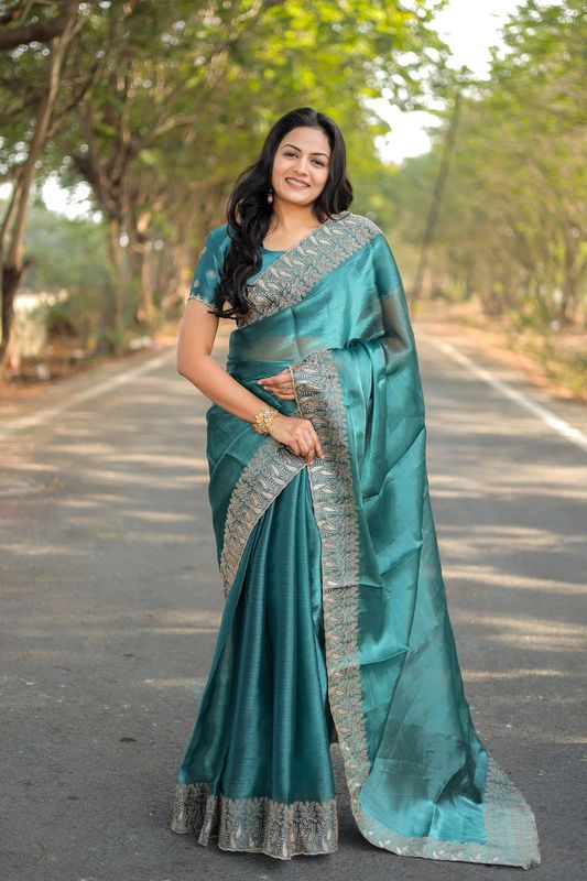 Sea Green Designer Gold Jari Embroidery Work Berberry Silk Saree