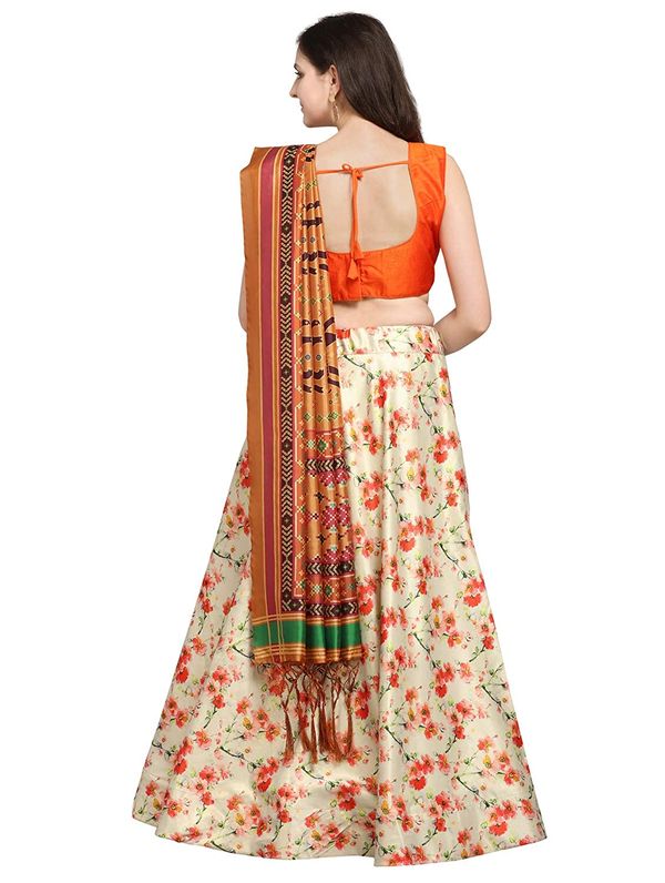Bandhni Patola Type Digital Print Shiney Satin Croptop Lehenga Choli With Blouse For Women and Girls