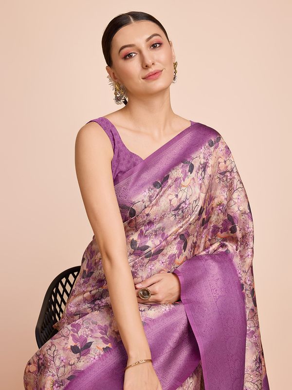 Purple Weaving Jari Designer & Printed Kanjivaram Silk Saree