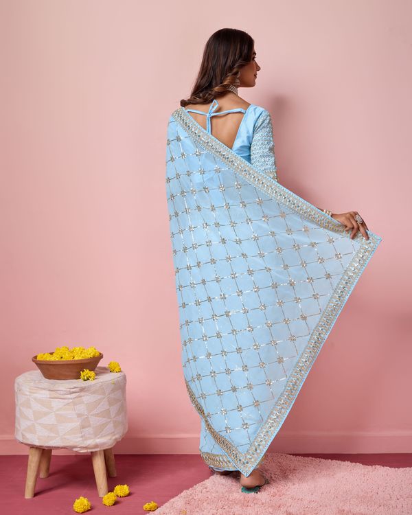 Sky Blue Designer Coding & Sequance Embroidery Work Georgette Saree