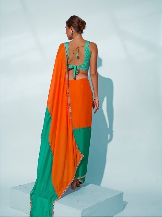 Sea Green Solid Designer Georgette Saree