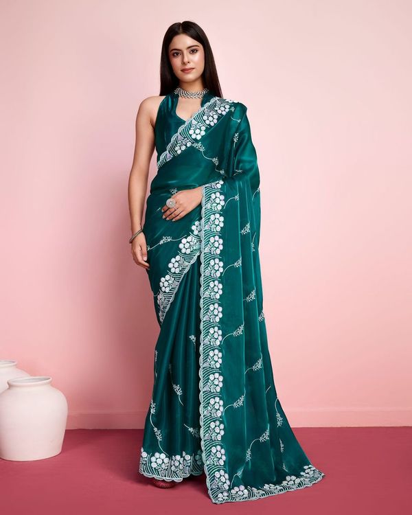 Rama Sequance Embroidery Work Jimmy Choo Saree