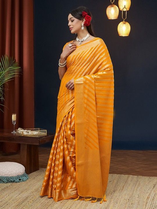 Yellow Georgette Leheriya Saree With Tassels on Pallu and Stitched Yellow Blouse