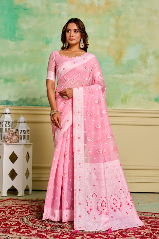 Pink Wevon Designer Cotton Saree