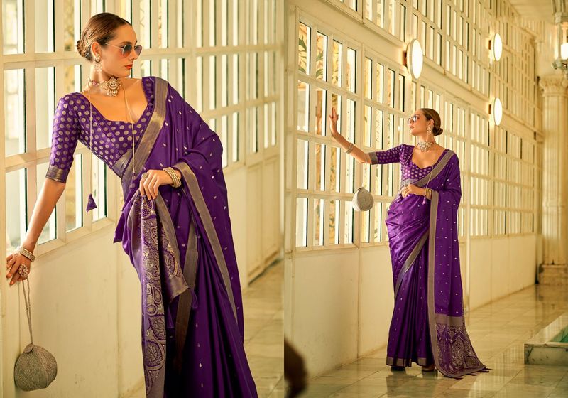 Purple Weaving Jari Designer Satin Silk Saree