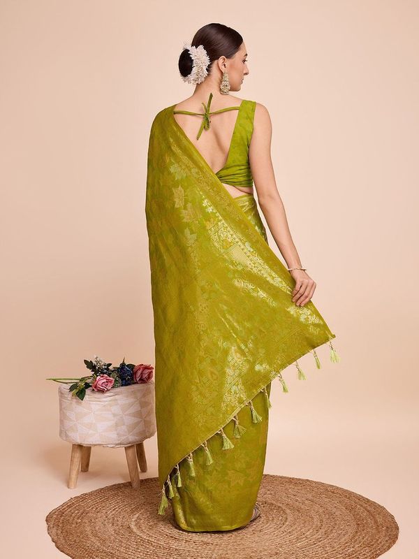 Mahendi Weaving Copper Jari Designer Handloom Silk Saree