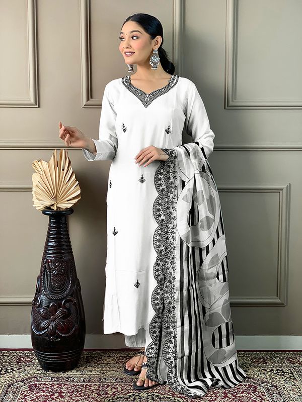 White Embroidered Kurta Sets