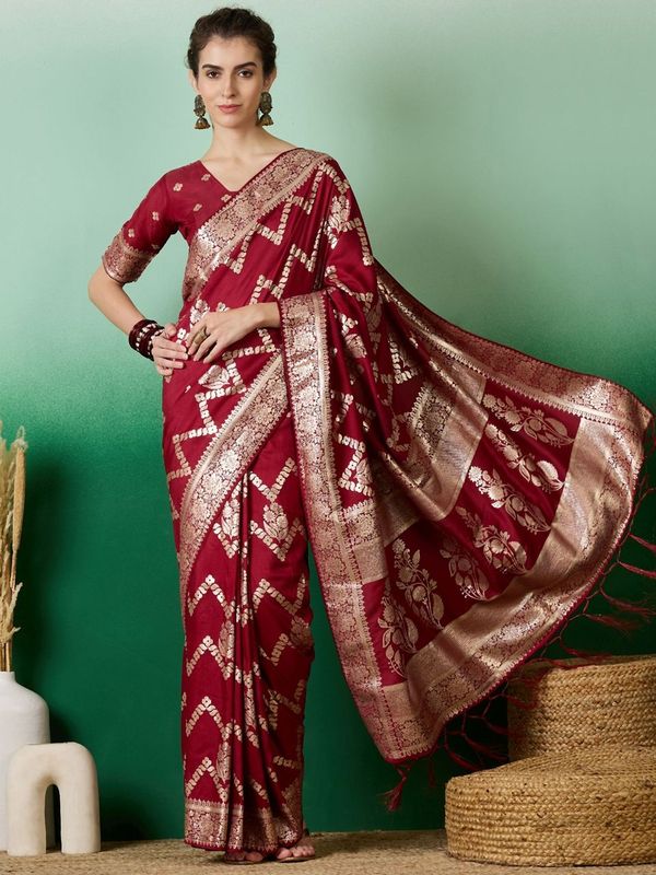Maroon Wevon Designer Staple Dola Cotton Saree