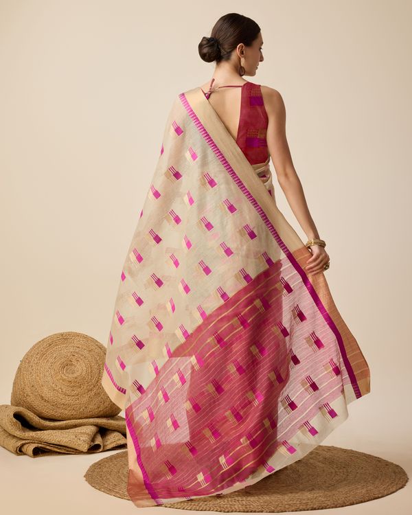 Cream Weaving Designer Cotton Silk Saree