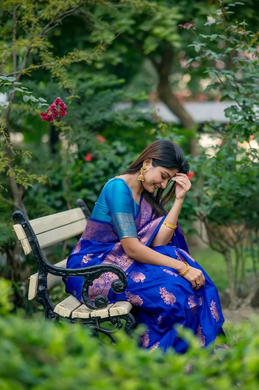 Royal Blue Wevon Jari Designer Tussar Silk Saree