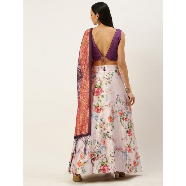 Digital Print Satin Silk Fabric Stitched Lehenga Choli With Jequared Blouse and Assami Silk Thread Work Dupatta For Women and Girls In Festive Party And Traditional Wear