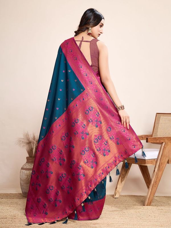 Blue Heavy Wevon Designer Jacquard Silk Saree