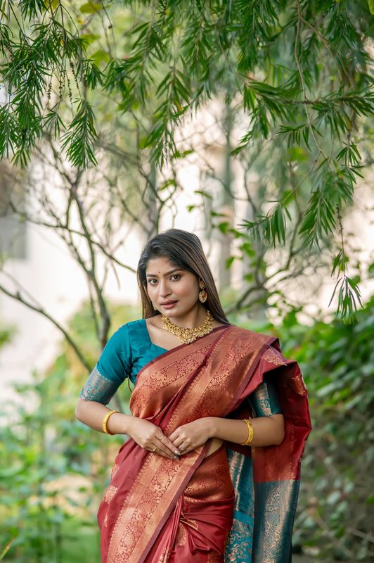 Red Wevon Jari Designer Tussar Silk Saree