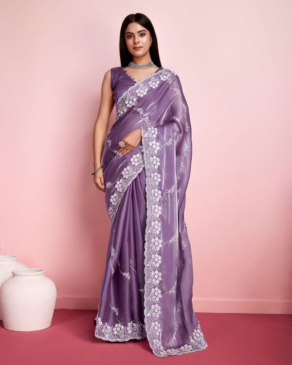 Purple Sequance Embroidery Work Jimmy Choo Saree