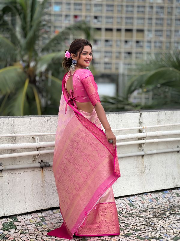 Pink Color Tissue Silk Weaving Jari Designer Traditional Saree