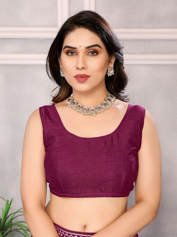 Wine Designer Thread Embroidery Work Soft Net Saree