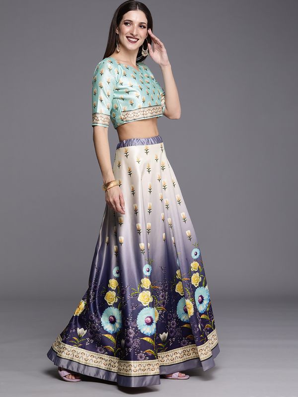 Digital Print Satin Silk Fabric Stitched Lehenga Choli With Jequared Blouse and Assami Silk Thread Work Dupatta For Women and Girls In Festive Party And Traditional Wear
