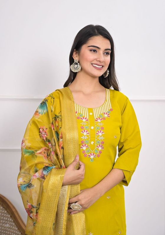 Yellow Color Viscoce Silk Fabric Designer Embroidery Work Salwar Kameez For Ceremonial Looks