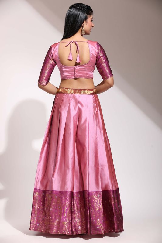 Light Pink Lichi Silk Jacquard Work Lehenga