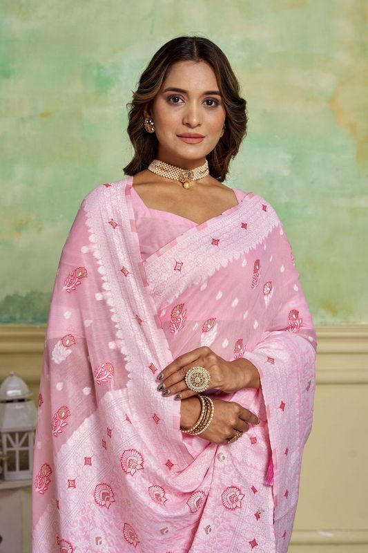 Pink Wevon Designer Cotton Saree