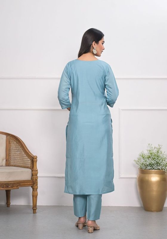 Blue Color Viscoce Silk Fabric Designer Embroidery Work Salwar Kameez For Ceremonial Looks